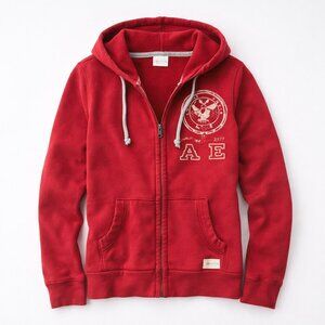 American‎ Eagle Outfitters Red Full Zip Hoodie XS Embroidered Crest Logo AE 1977